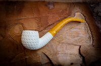 Embriodered Premium Block Bent Meerschaum Pipe With Leather Case-Astaş Meerschaum