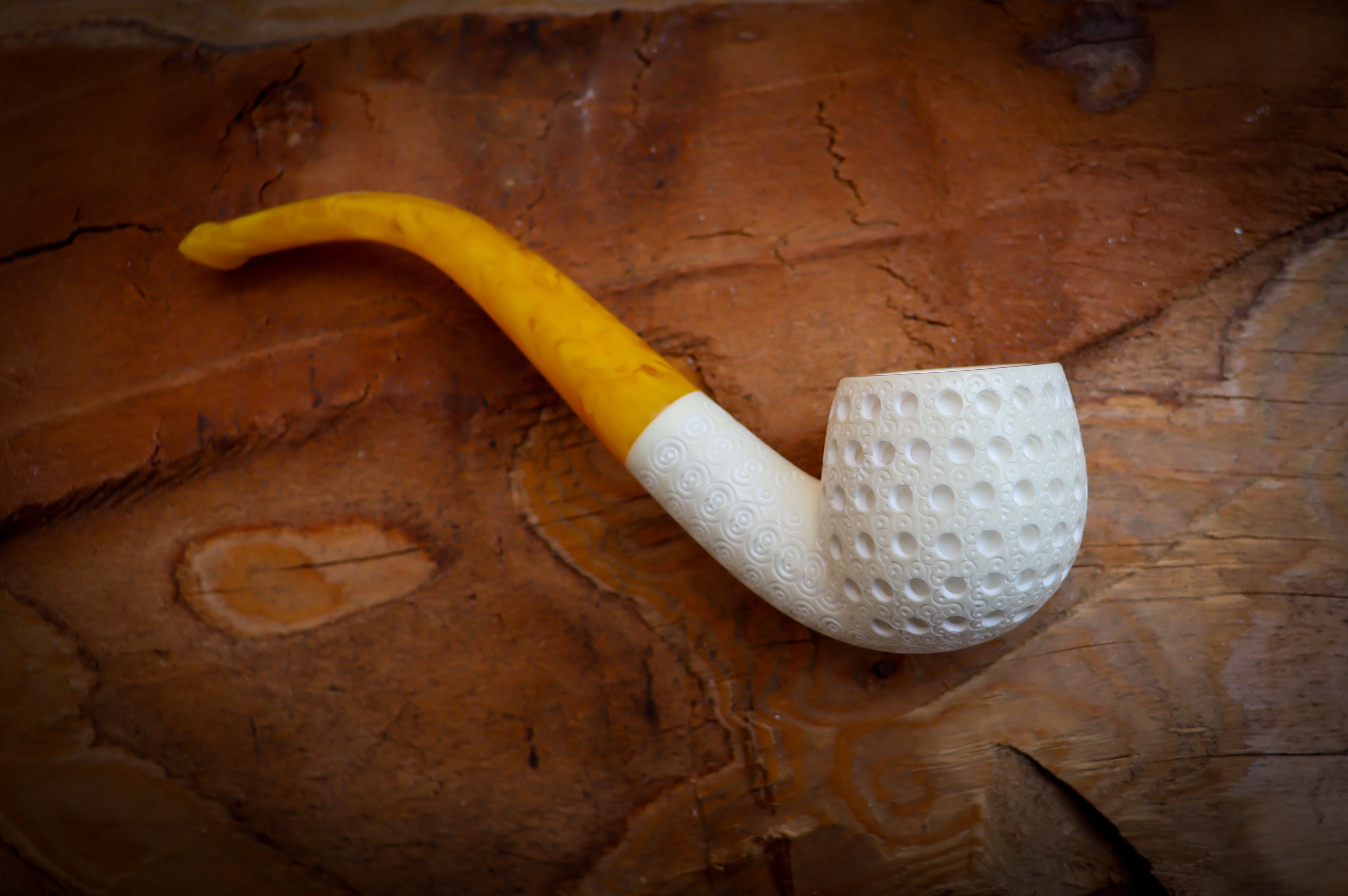 Embriodered Premium Block Bent Meerschaum Pipe With Leather Case-Astaş Meerschaum