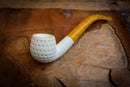 Embriodered Premium Block Bent Meerschaum Pipe With Leather Case-Astaş Meerschaum