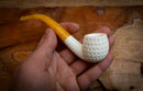 Embriodered Premium Block Bent Meerschaum Pipe With Leather Case-Astaş Meerschaum