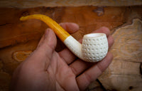 Embriodered Premium Block Bent Meerschaum Pipe With Leather Case-Astaş Meerschaum