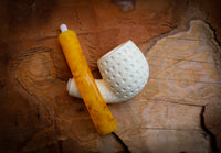 Embriodered Premium Block Bent Meerschaum Pipe With Leather Case-Astaş Meerschaum