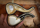 Silver Smooth Special Handmade Panel Block Meerschaum Pipe With Leather Box- Astaş Meerschaum