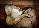 Silver Smooth Special Handmade Panel Block Meerschaum Pipe With Leather Box- Astaş Meerschaum