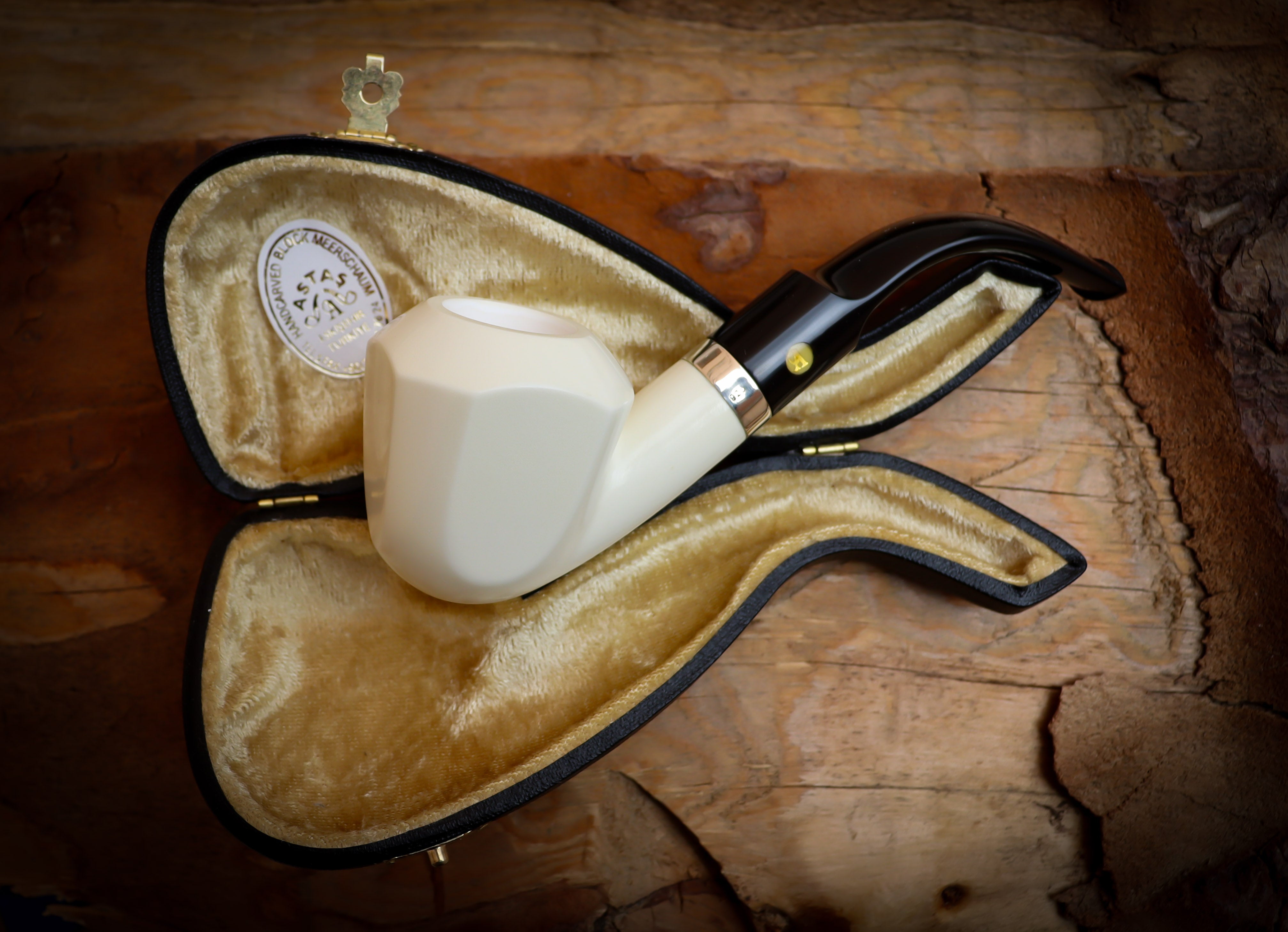 Silver Smooth Special Handmade Panel Block Meerschaum Pipe With Leather Box- Astaş Meerschaum