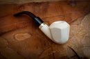 Silver Smooth Special Handmade Panel Block Meerschaum Pipe With Leather Box- Astaş Meerschaum