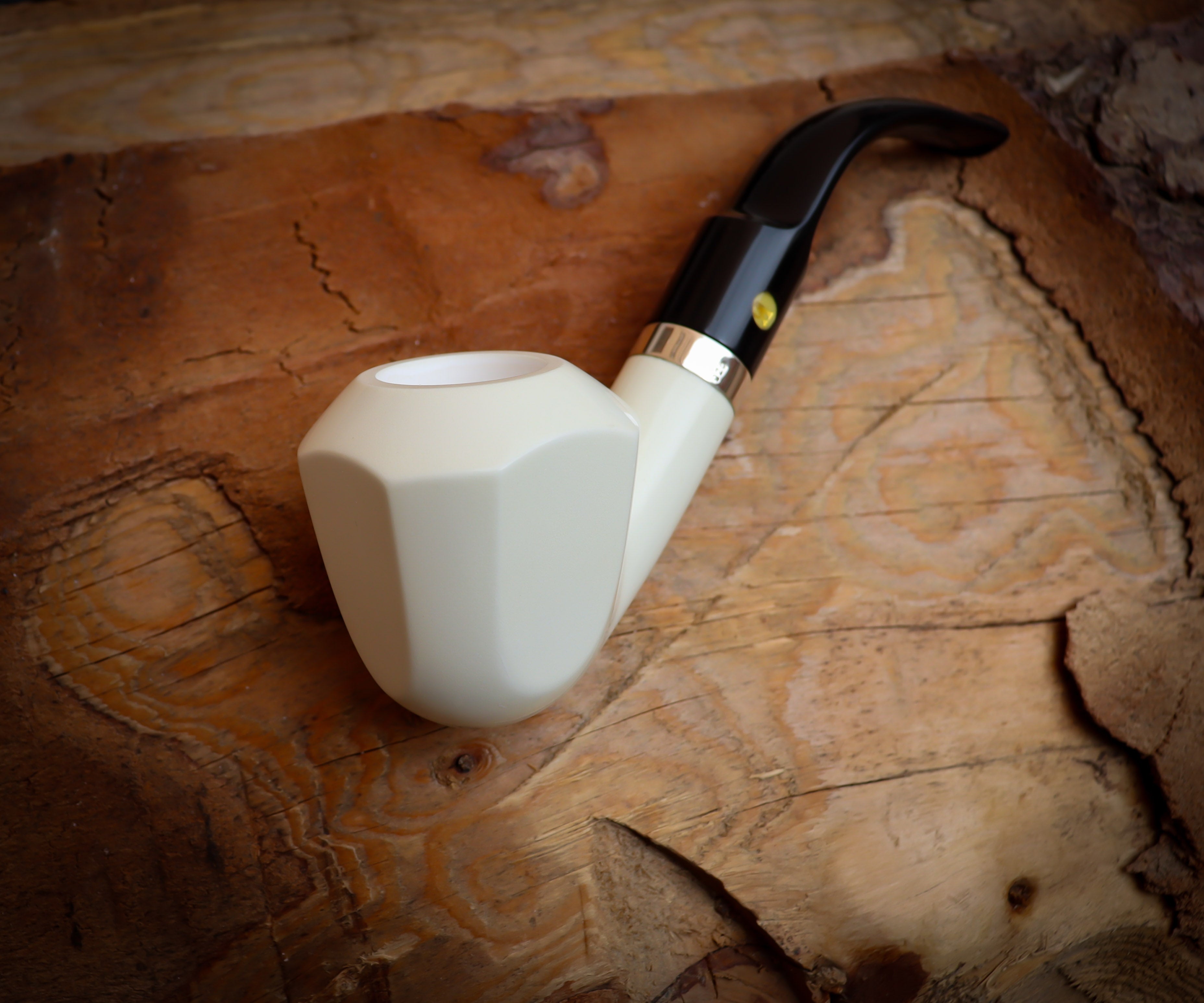 Silver Smooth Special Handmade Panel Block Meerschaum Pipe With Leather Box- Astaş Meerschaum