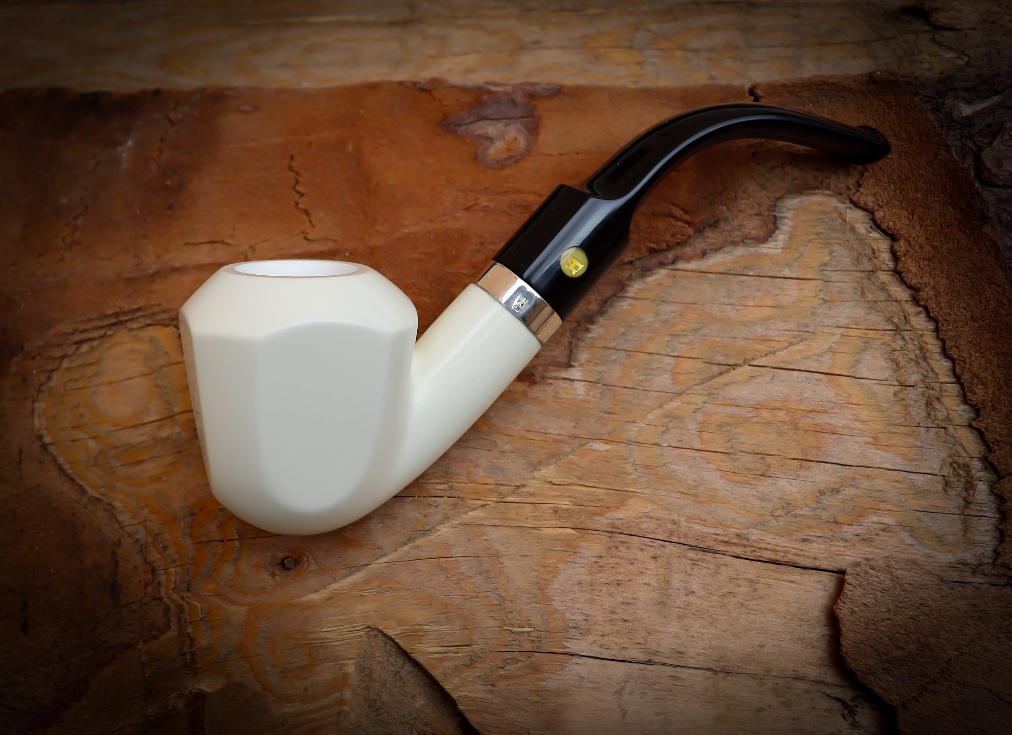 Silver Smooth Special Handmade Panel Block Meerschaum Pipe With Leather Box- Astaş Meerschaum