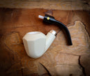 Silver Smooth Special Handmade Panel Block Meerschaum Pipe With Leather Box- Astaş Meerschaum