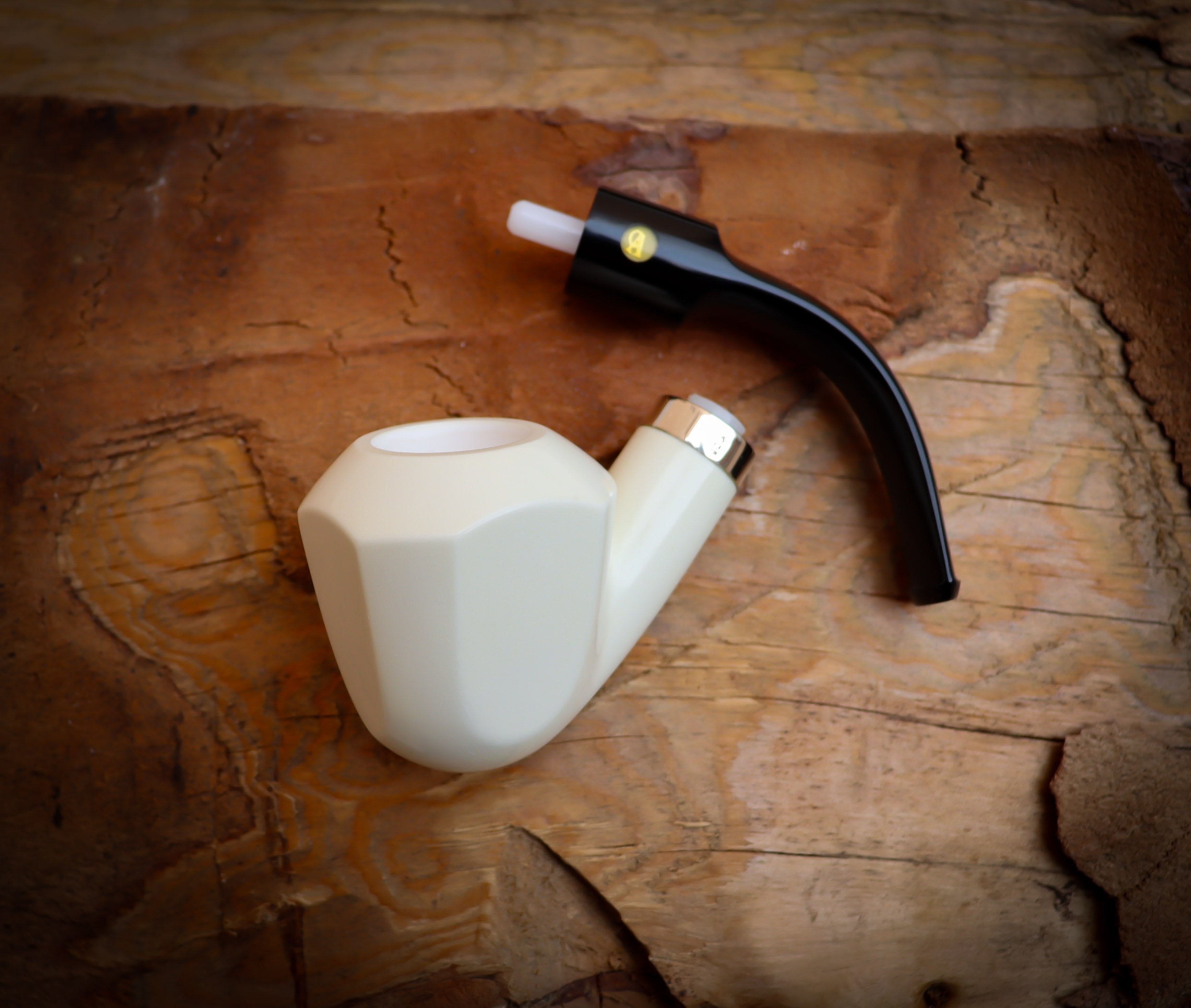 Silver Smooth Special Handmade Panel Block Meerschaum Pipe With Leather Box- Astaş Meerschaum