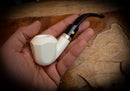 Silver Smooth Special Handmade Panel Block Meerschaum Pipe With Leather Box- Astaş Meerschaum