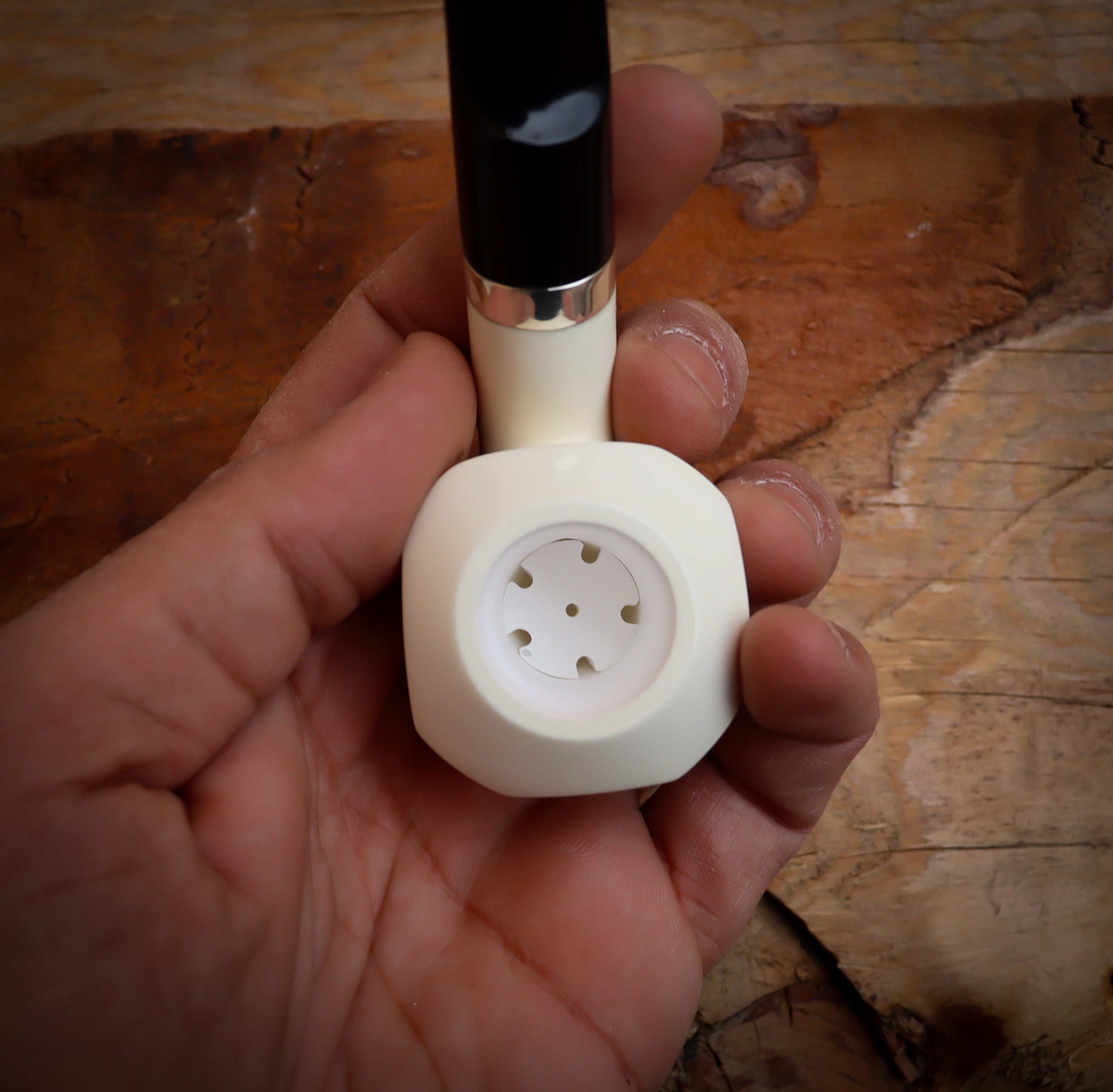 Silver Smooth Special Handmade Panel Block Meerschaum Pipe With Leather Box- Astaş Meerschaum