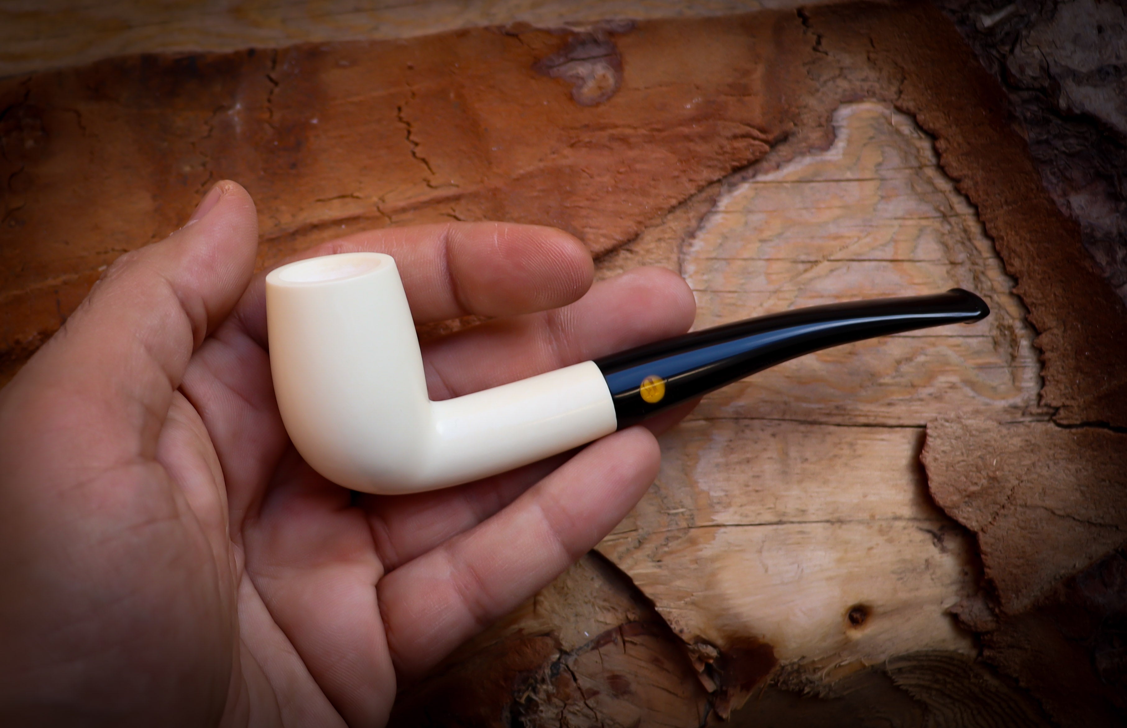Smooth Special Hand Crafted Bent Meerschaum Pipe With Leather Box- Astaş Meerschaum