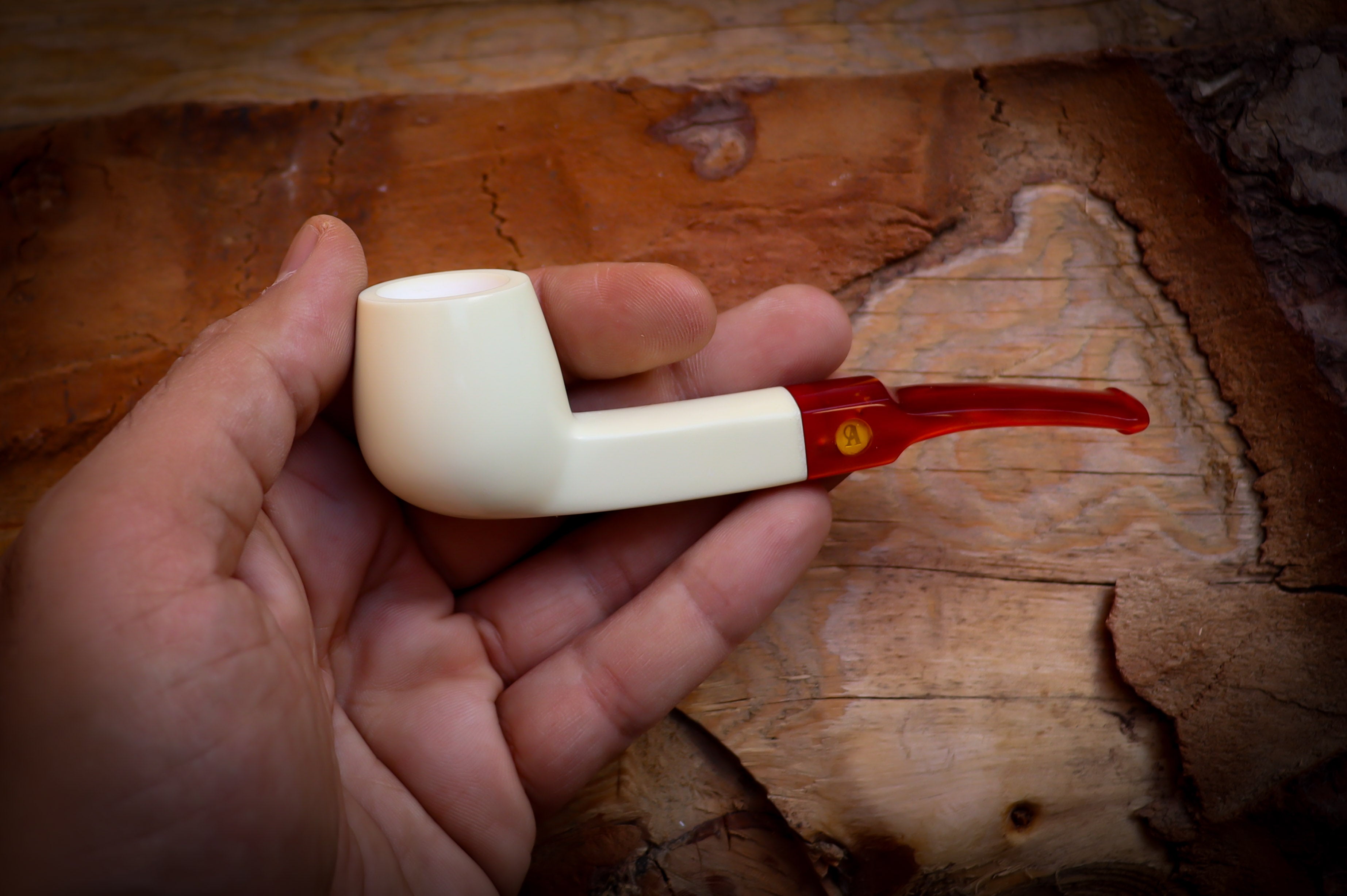 Smooth Special Handmade Billard  Meerschuam Pipe With Leather Box- Astaş Meerschaum, Apple Meerschaum