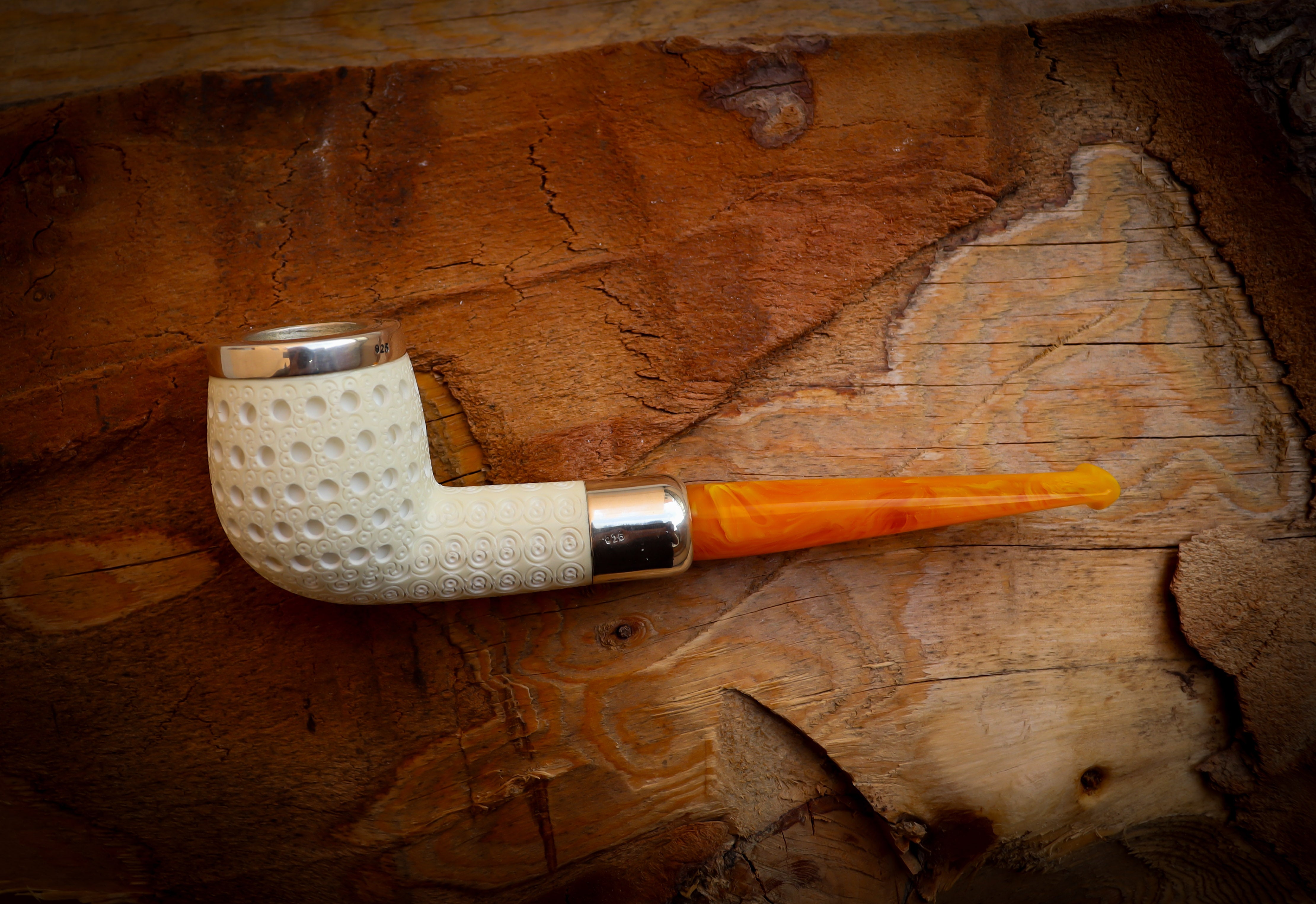 Silver Spigot Handmade Billard Meerschaum Pipe With Leather Box- Astaş Meerschaum