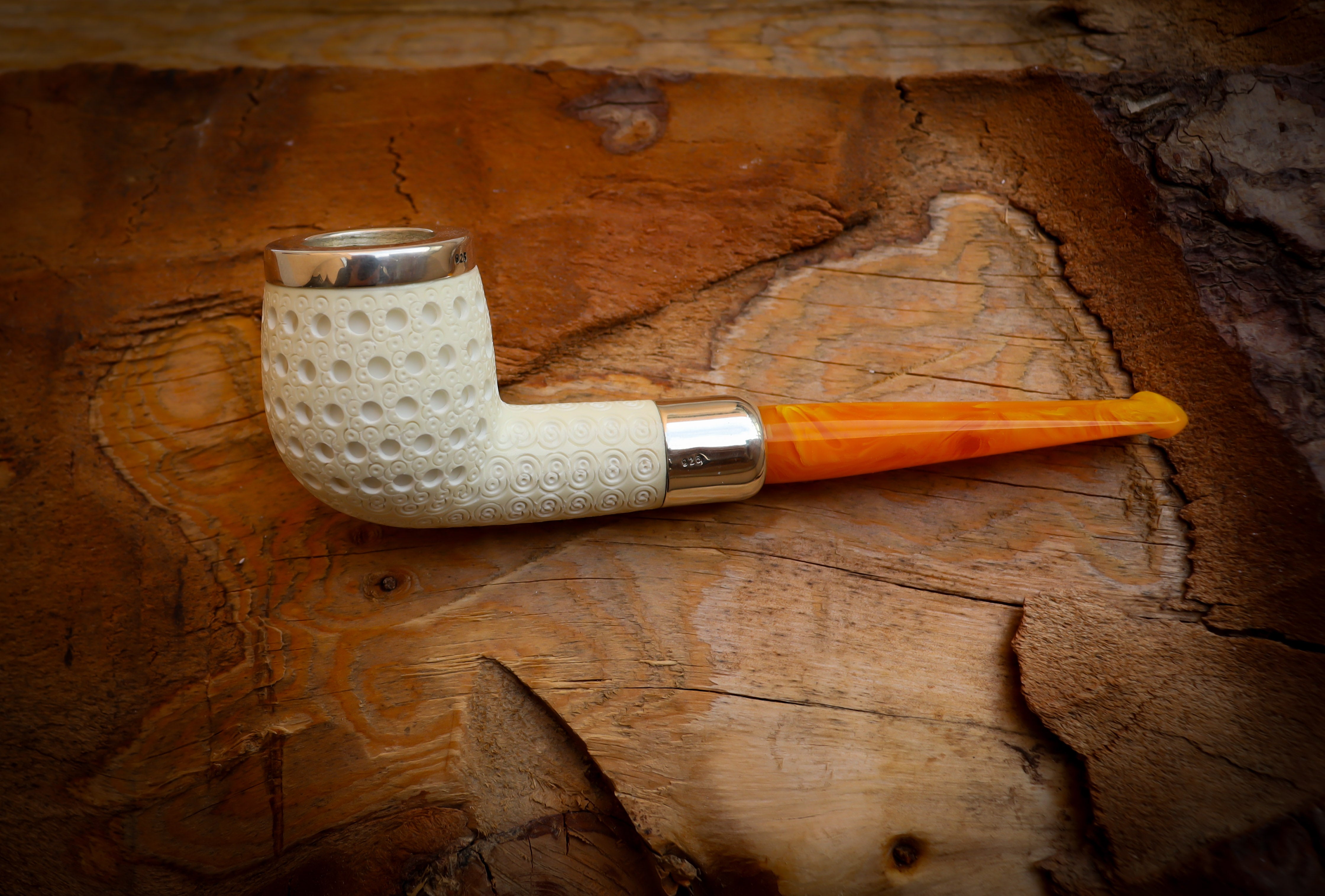 Silver Spigot Handmade Billard Meerschaum Pipe With Leather Box- Astaş Meerschaum