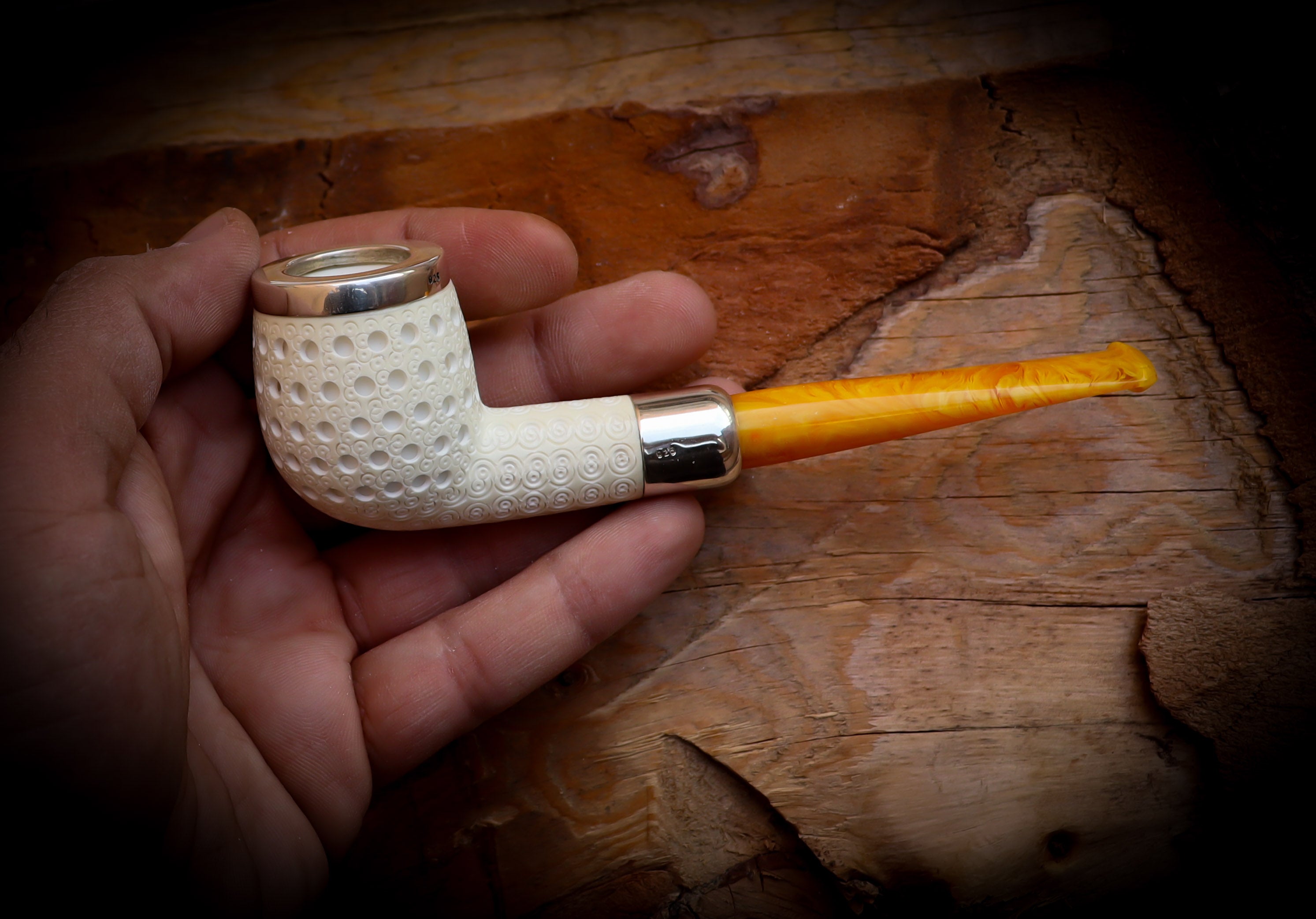 Silver Spigot Handmade Billard Meerschaum Pipe With Leather Box- Astaş Meerschaum