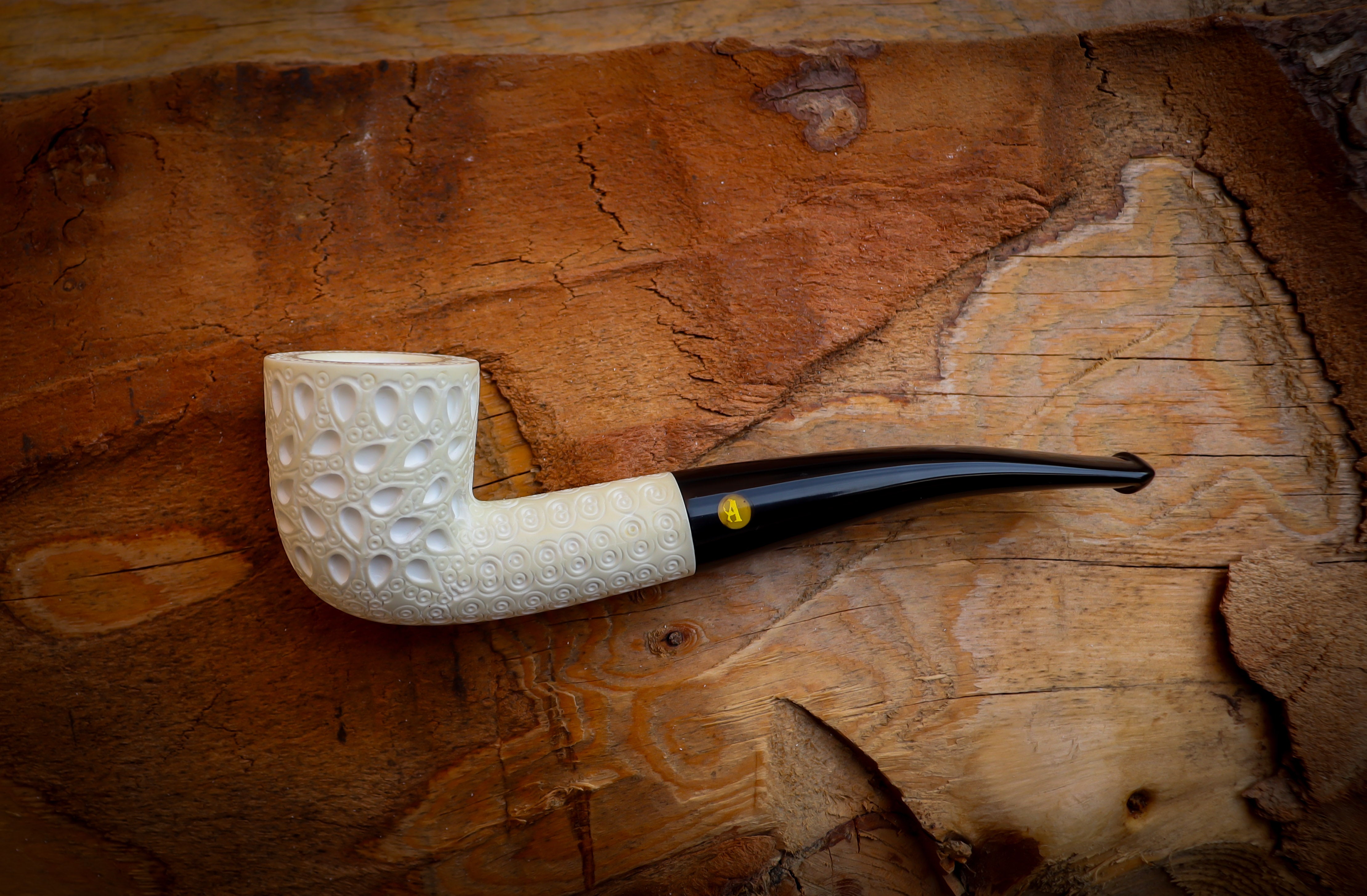 Embriodered Special Handmade Dublin Meerschaum Pipe With Leather Box- Astaş Meerschaum Pipe