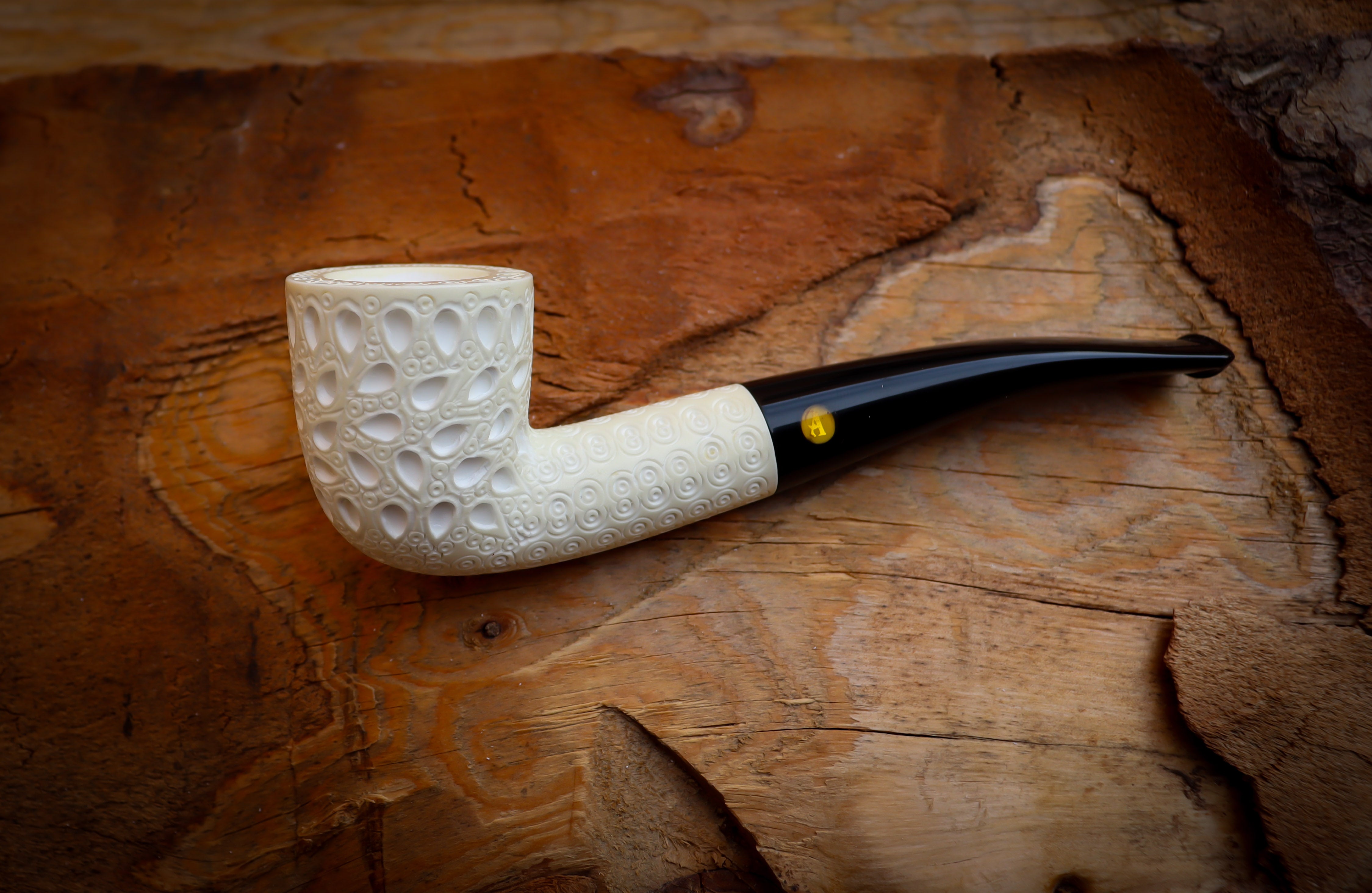 Embriodered Special Handmade Dublin Meerschaum Pipe With Leather Box- Astaş Meerschaum Pipe
