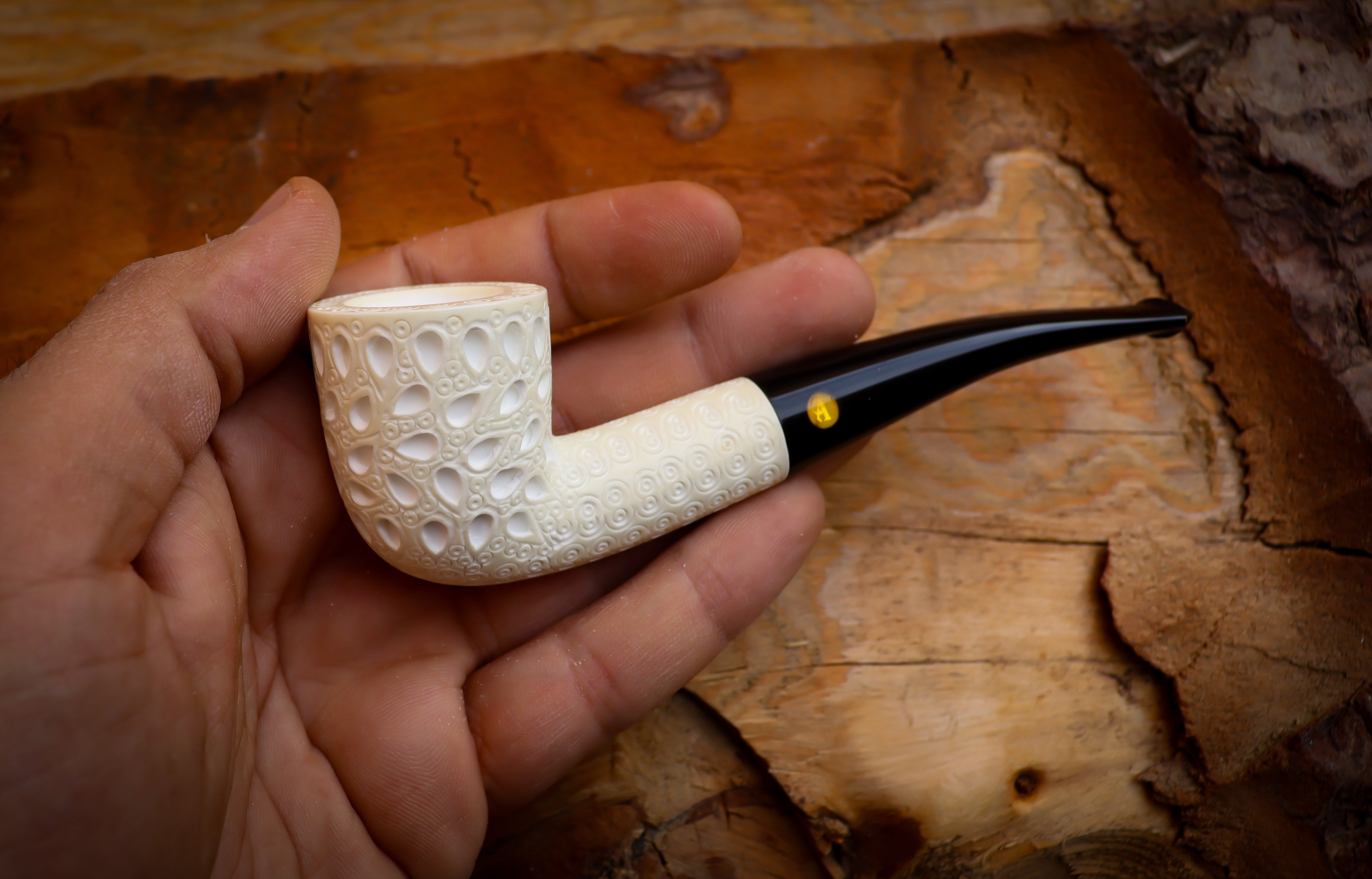 Embriodered Special Handmade Dublin Meerschaum Pipe With Leather Box- Astaş Meerschaum Pipe