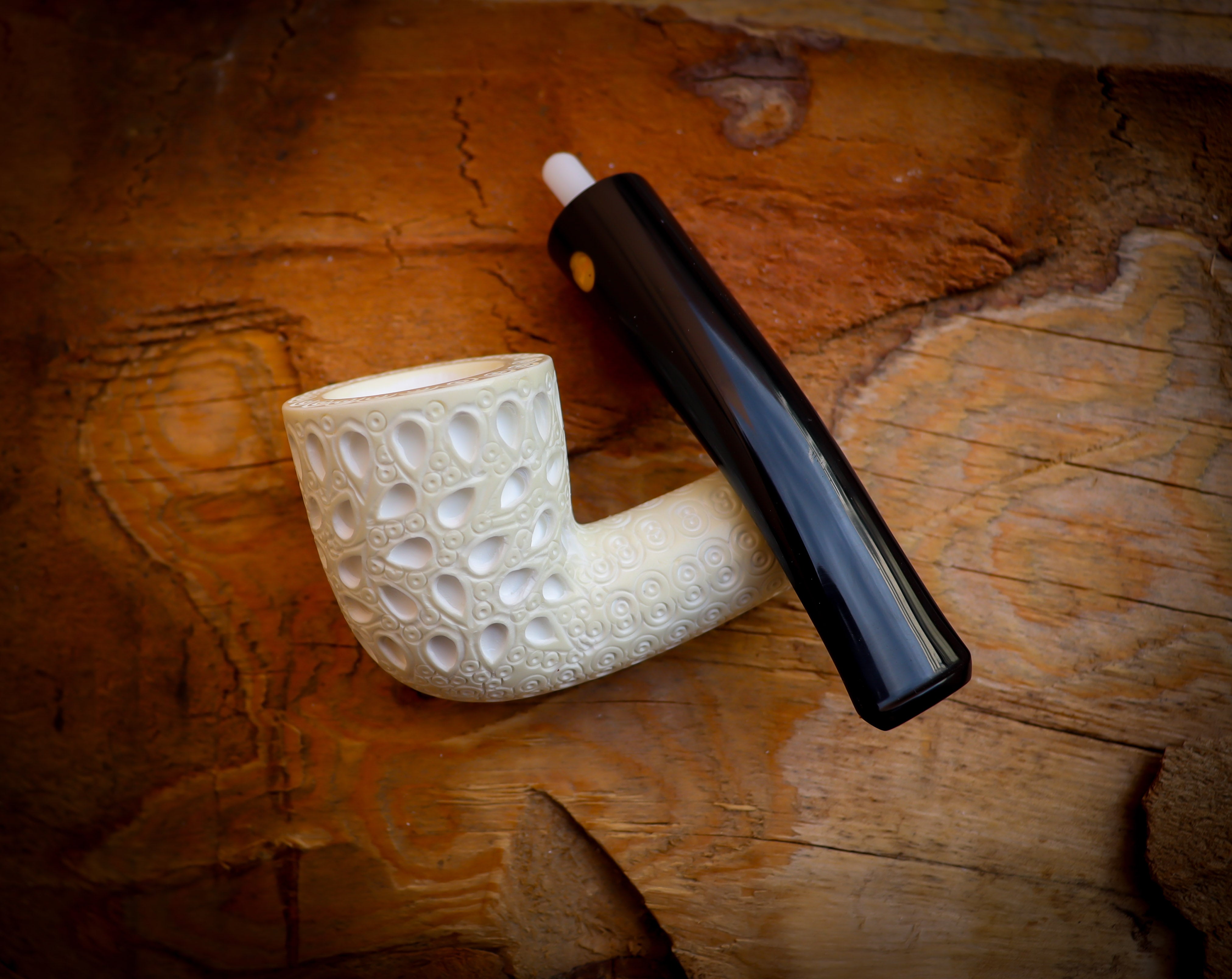 Embriodered Special Handmade Dublin Meerschaum Pipe With Leather Box- Astaş Meerschaum Pipe