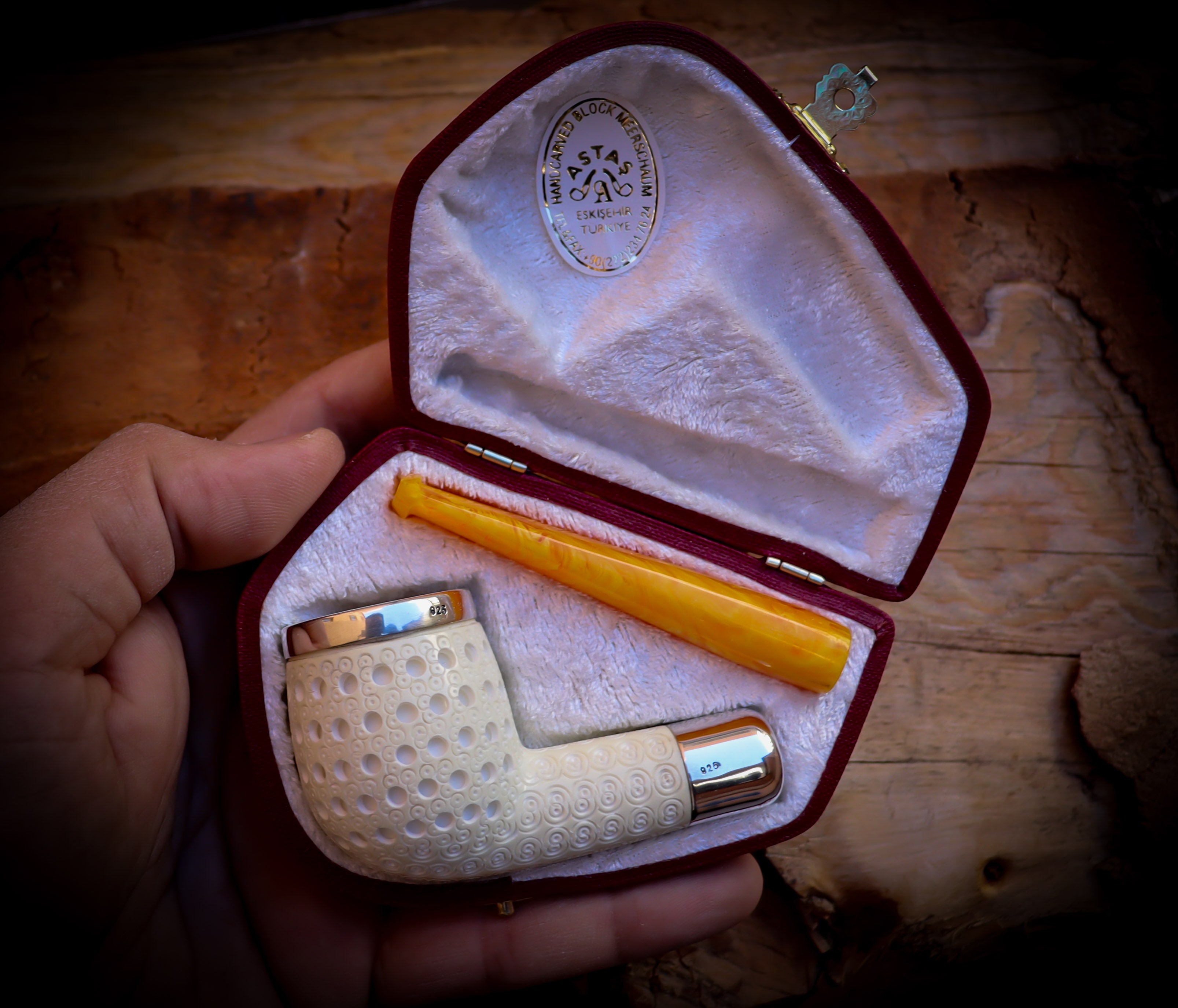 Silver Spigot Handmade Billard Meerschaum Pipe With Leather Box- Astaş Meerschaum