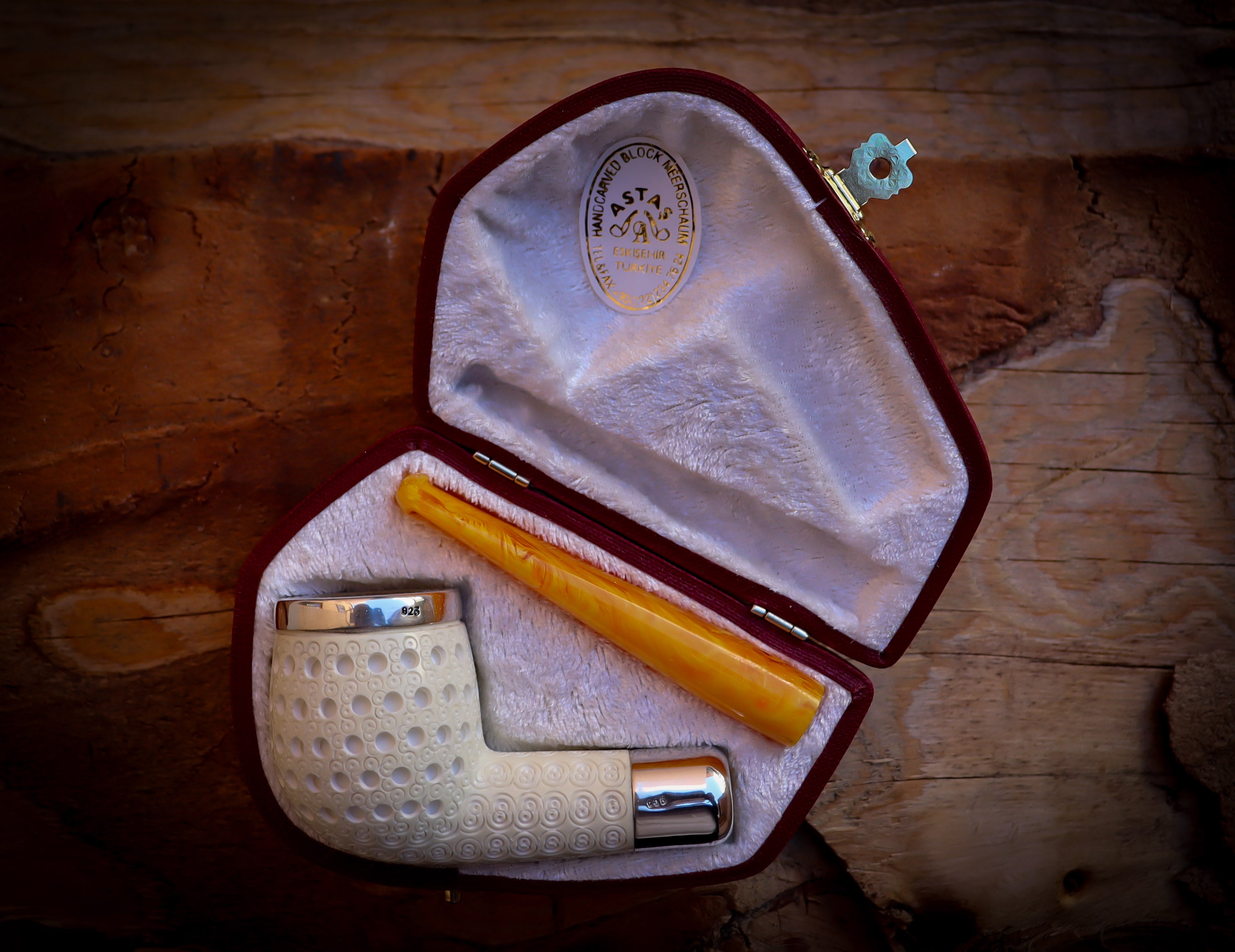 Silver Spigot Handmade Billard Meerschaum Pipe With Leather Box- Astaş Meerschaum
