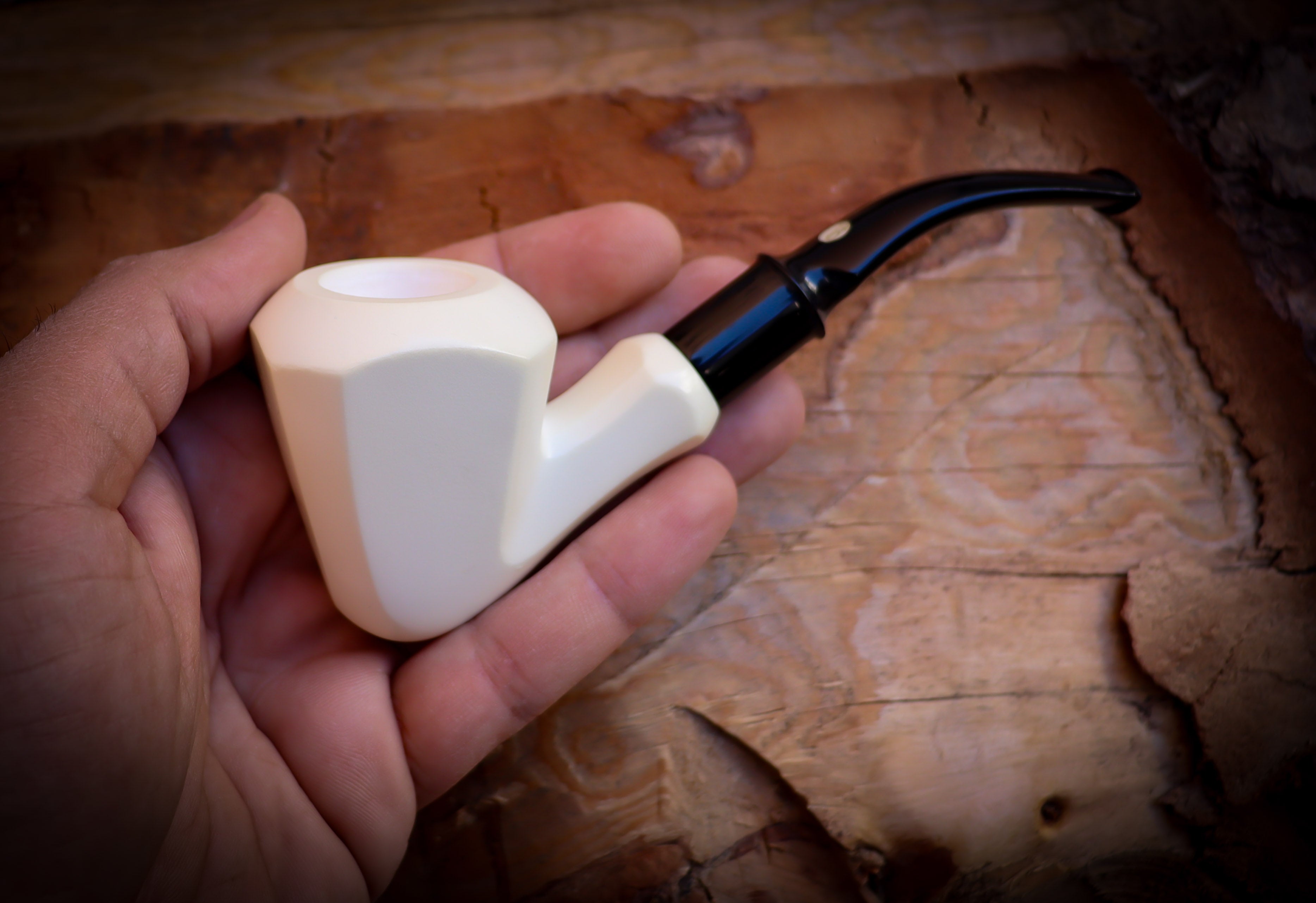 Smooth Special Hand Crafted Panel Model Meerschaum Pipe With Leather Box-Astaş Meerschaum