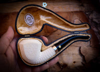 Silver Embroidered Special Handmade Panel Model Meerschaum Pipe With Leather Box