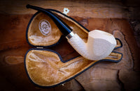 Silver Embroidered Special Handmade Panel Model Meerschaum Pipe With Leather Box