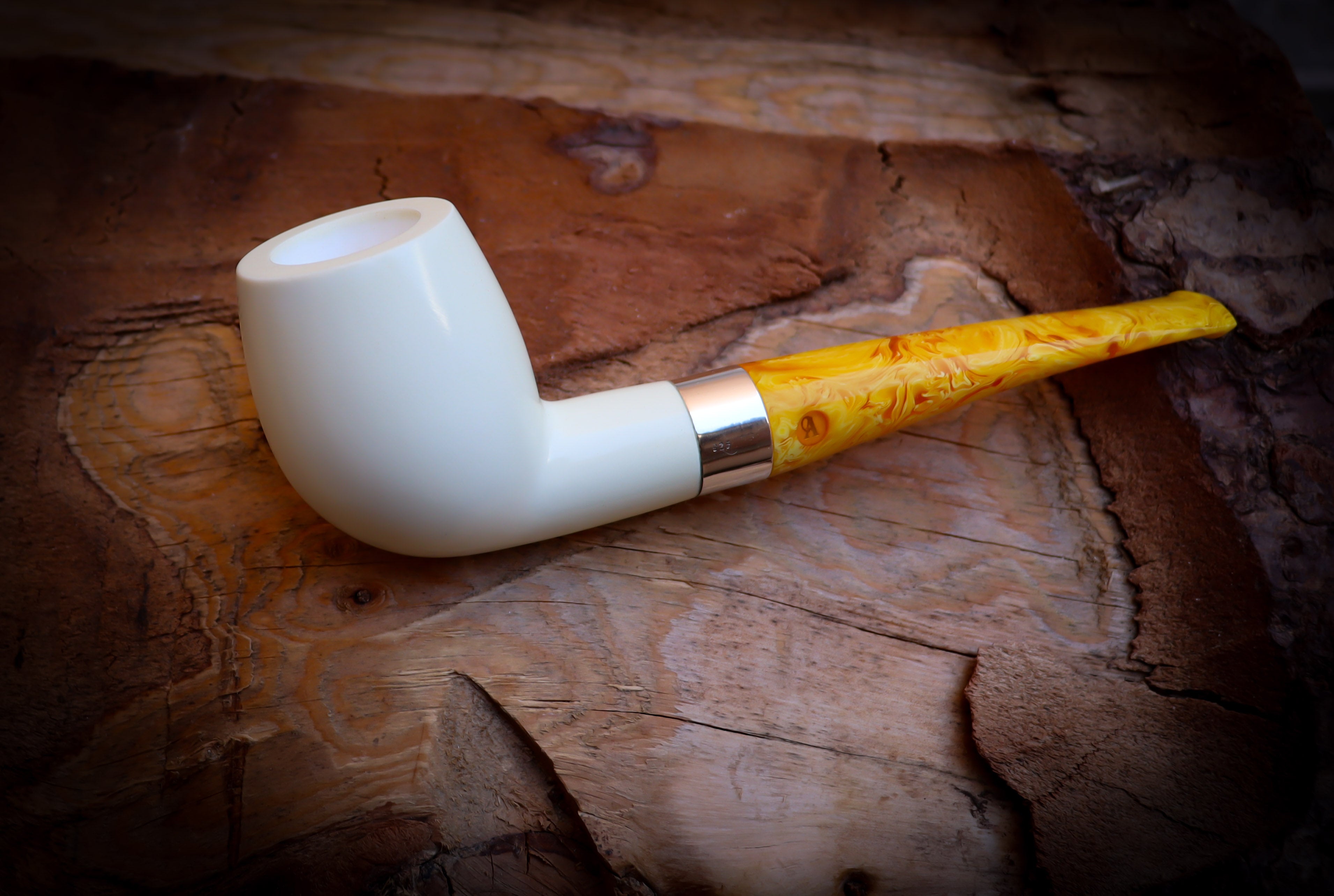Silver Smooth Special Handmade Extra Large Billard Meerschaum Pipe With Leather Box-Astaş Meerschaum
