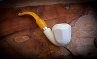 Silver Smooth Special Handmade Panel Meerschaum Pipe With Leather Box- Astaş Meerschaum
