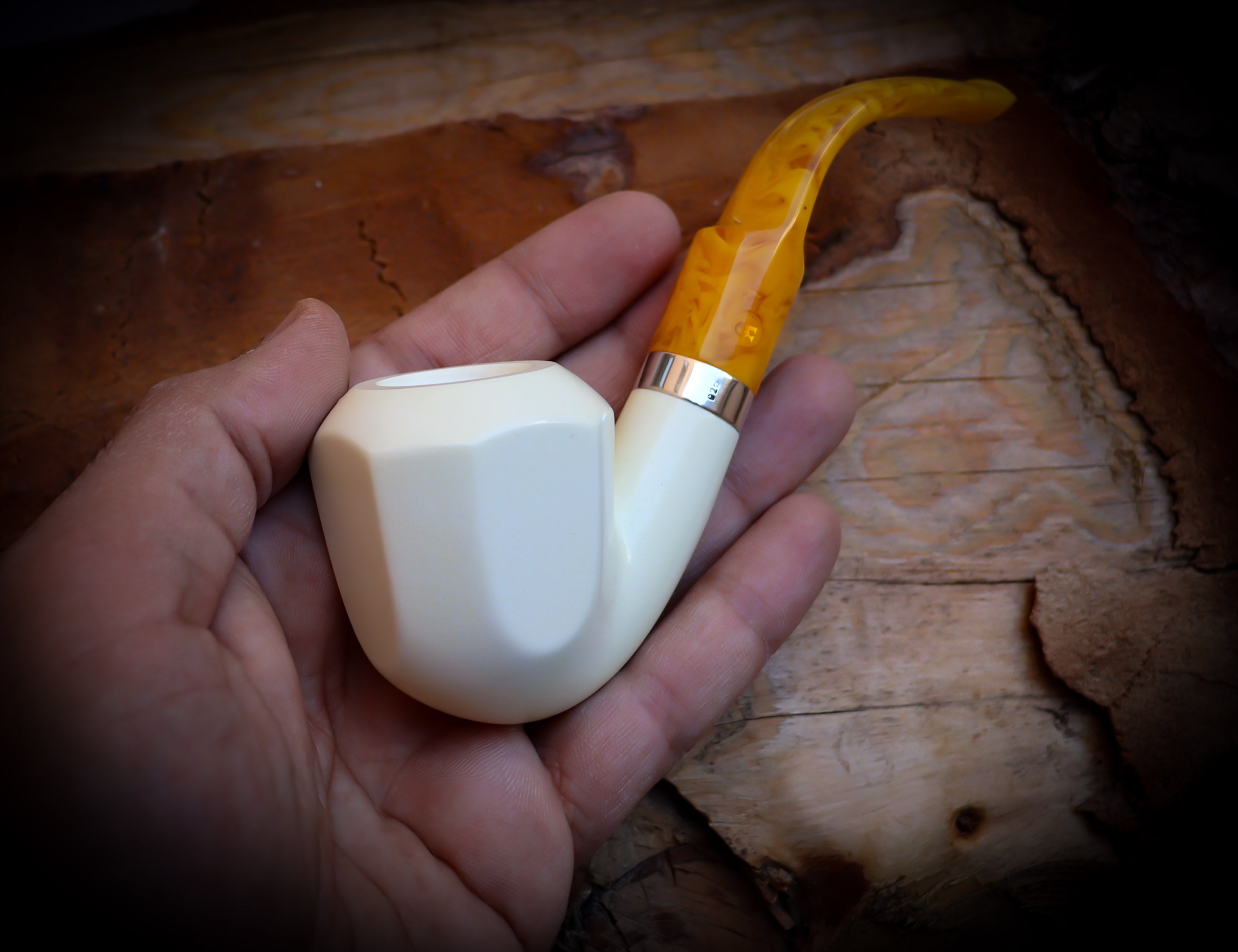 Silver Smooth Special Handmade Panel Meerschaum Pipe With Leather Box- Astaş Meerschaum