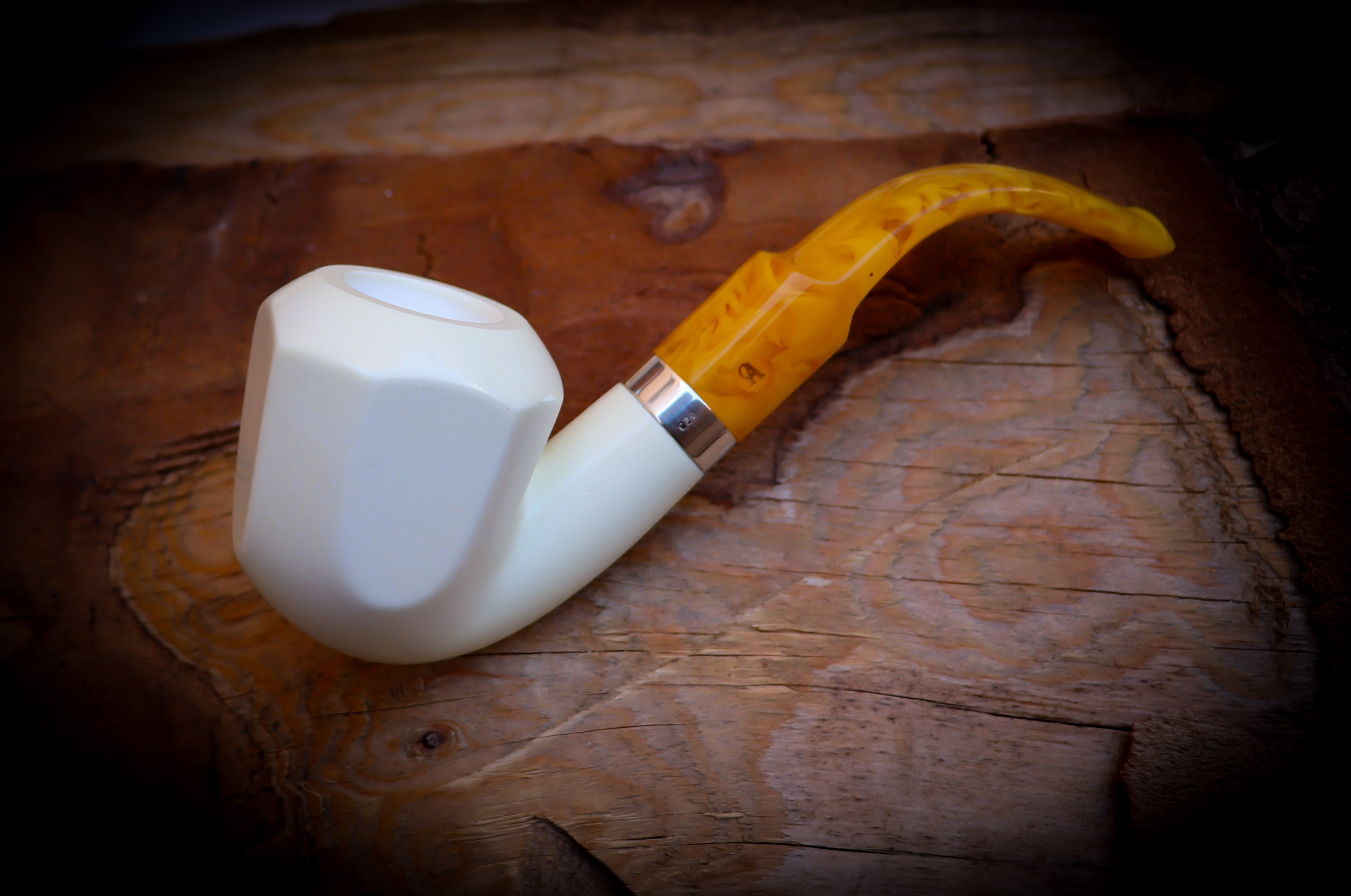 Silver Smooth Special Handmade Panel Meerschaum Pipe With Leather Box- Astaş Meerschaum