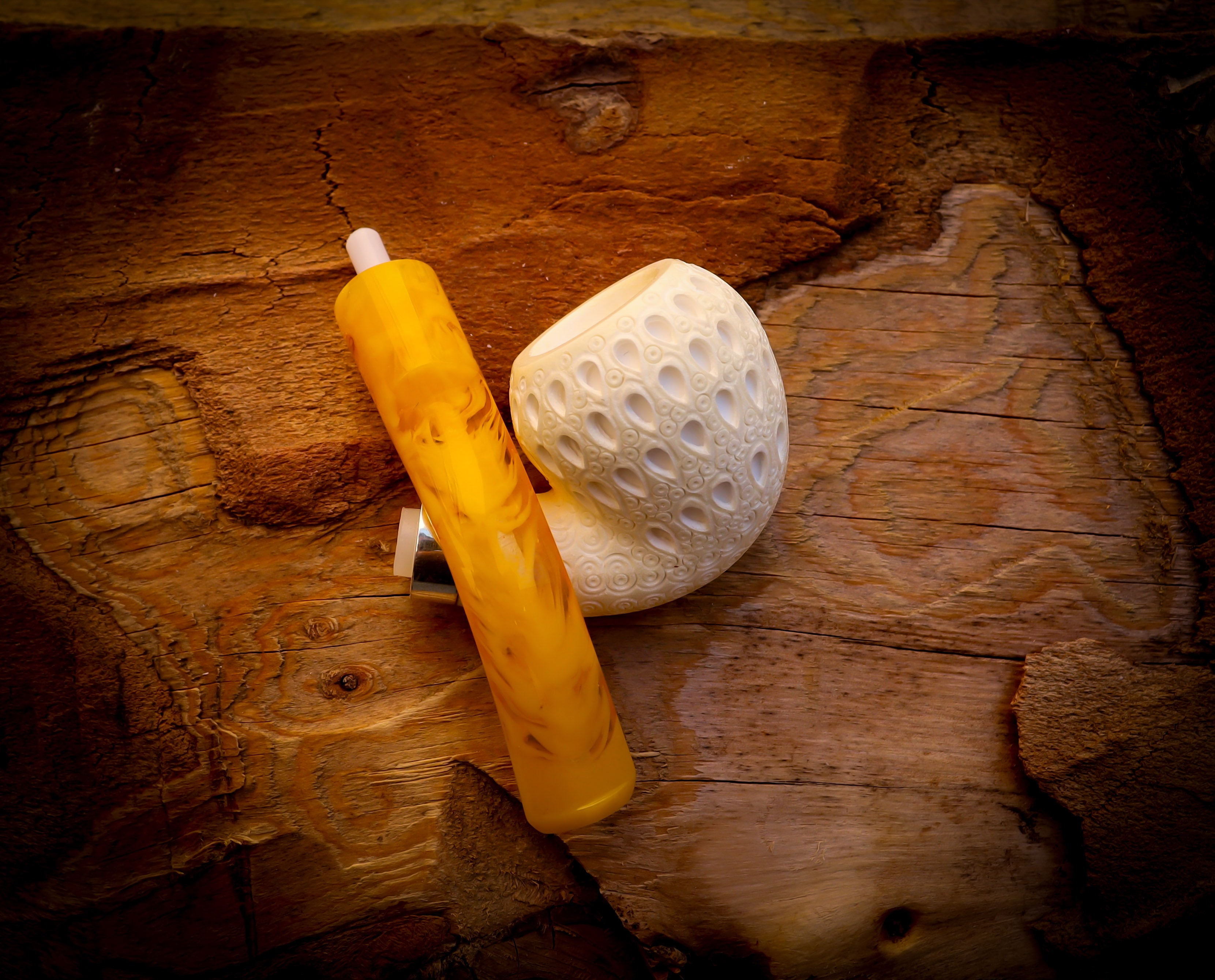 Silver Latticed Special Handmade Pear Meerschaum Pipe With Leather Box- Astaş Meerschaum