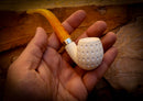 Apple Meerschaum, Silver Latticed Apple Meerschaum Pipe With Leathear Box- Astaş Meerschaum