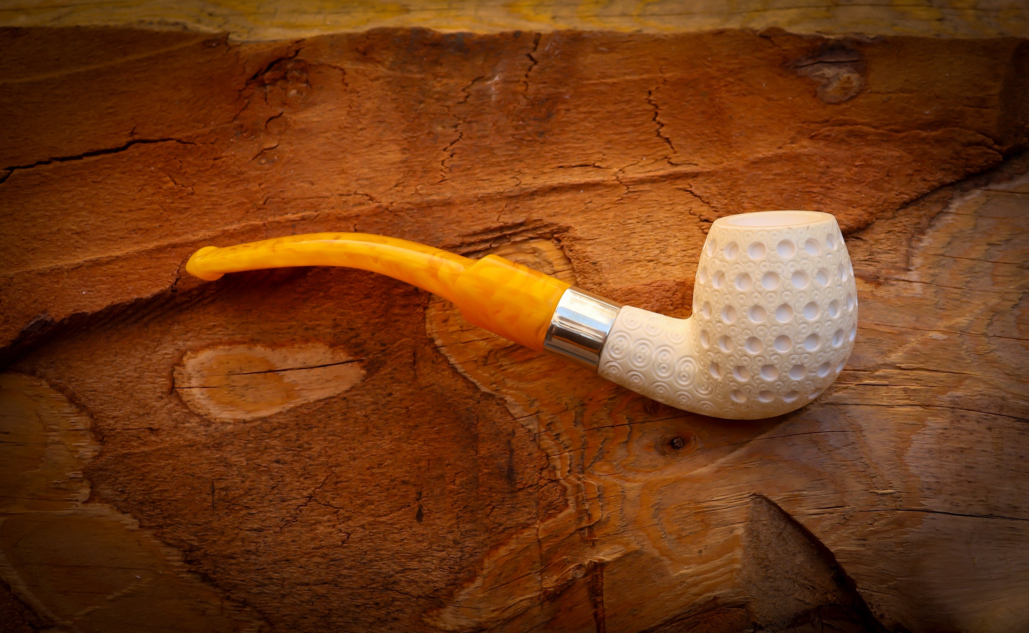 Apple Meerschaum, Silver Latticed Apple Meerschaum Pipe With Leathear Box- Astaş Meerschaum