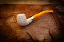 Apple Meerschaum, Silver Latticed Apple Meerschaum Pipe With Leathear Box- Astaş Meerschaum