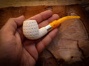 Apple Meerschaum, Silver Latticed Apple Meerschaum Pipe With Leathear Box- Astaş Meerschaum