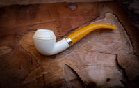 Rhodesian Meerschaum, Silver Smooth Special Handmade Bulldog Meerschaum Pipe With Leather Box- Astaş Meerschaum