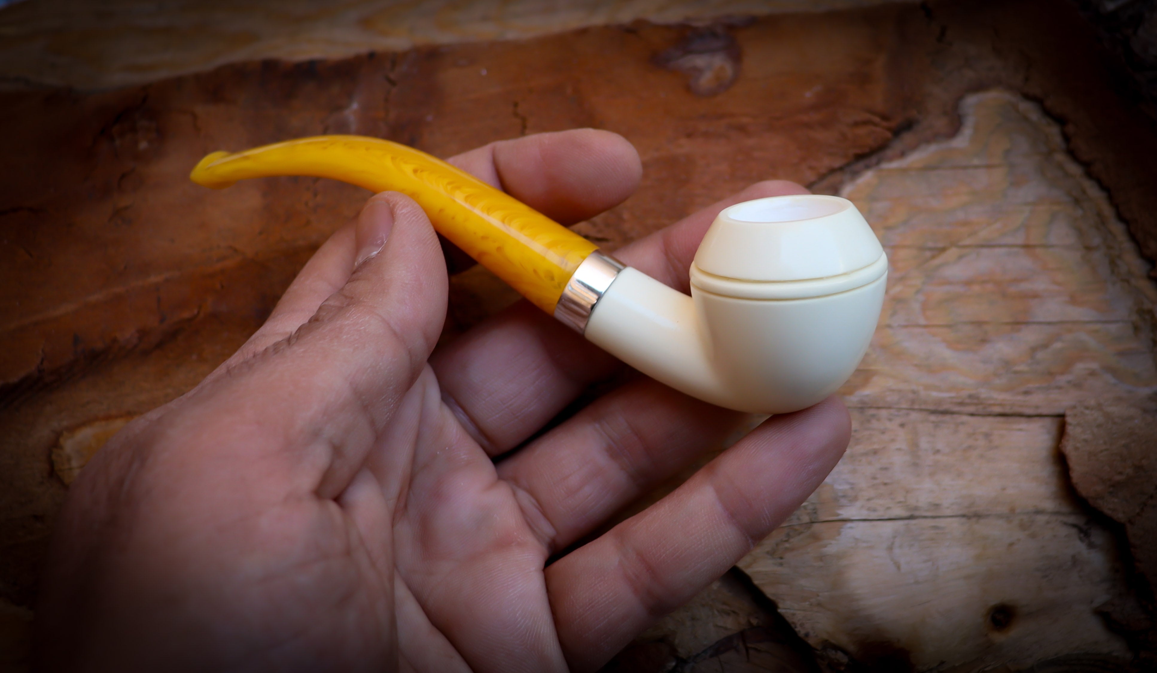Rhodesian Meerschaum, Silver Smooth Special Handmade Bulldog Meerschaum Pipe With Leather Box- Astaş Meerschaum