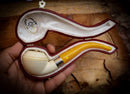 Rhodesian Meerschaum, Silver Smooth Special Handmade Bulldog Meerschaum Pipe With Leather Box- Astaş Meerschaum