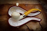 Rhodesian Meerschaum, Silver Smooth Special Handmade Bulldog Meerschaum Pipe With Leather Box- Astaş Meerschaum