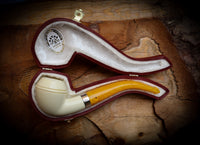 Rhodesian Meerschaum, Silver Smooth Special Handmade Bulldog Meerschaum Pipe With Leather Box- Astaş Meerschaum
