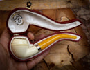 Rhodesian Meerschaum, Silver Smooth Special Handmade Bulldog Meerschaum Pipe With Leather Box- Astaş Meerschaum