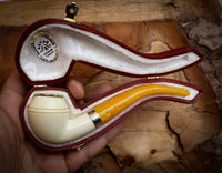 Rhodesian Meerschaum, Silver Smooth Special Handmade Bulldog Meerschaum Pipe With Leather Box- Astaş Meerschaum