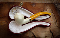 Rhodesian Meerschaum, Silver Smooth Special Handmade Bulldog Meerschaum Pipe With Leather Box- Astaş Meerschaum