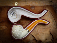 Apple Meerschaum, Silver Latticed Apple Meerschaum Pipe With Leathear Box- Astaş Meerschaum