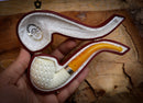 Apple Meerschaum, Silver Latticed Apple Meerschaum Pipe With Leathear Box- Astaş Meerschaum