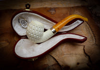 Apple Meerschaum, Silver Latticed Apple Meerschaum Pipe With Leathear Box- Astaş Meerschaum